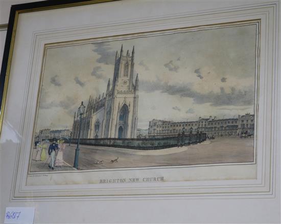 Two etchings with aquatint of Brighton views and three British Isles maps